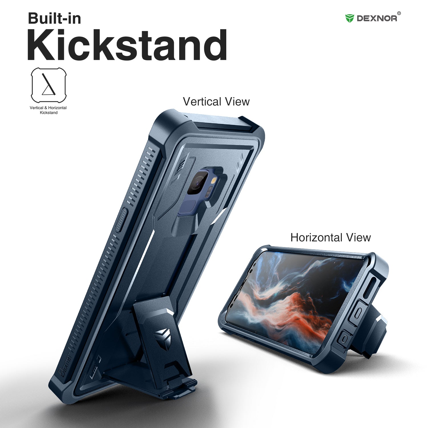 Dexnor Case for Samsung Galaxy S9 With Single Screen Protector Full Body Bumper Kickstand Heavy-duty Shockproof Rugged Cover.