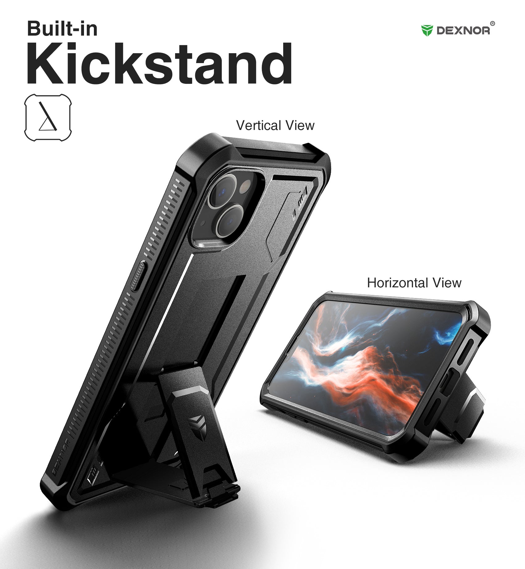 Dexnor for iphone 14 Plus Case With Heavy-duty Shockproof Full Body Built-in Screen Protector Adjustable Kickstand