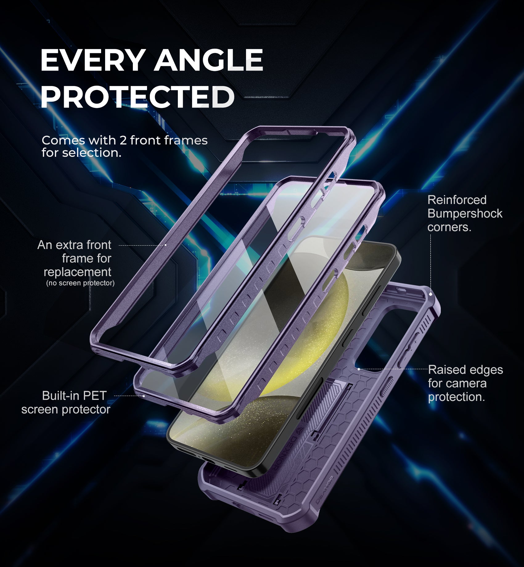 Dexnor Case for Samsung Galaxy S24 Full Body With Screen Protector Slide Camera Bumper Kickstand Heavy-duty Shockproof Rugged Military Grade Cover.