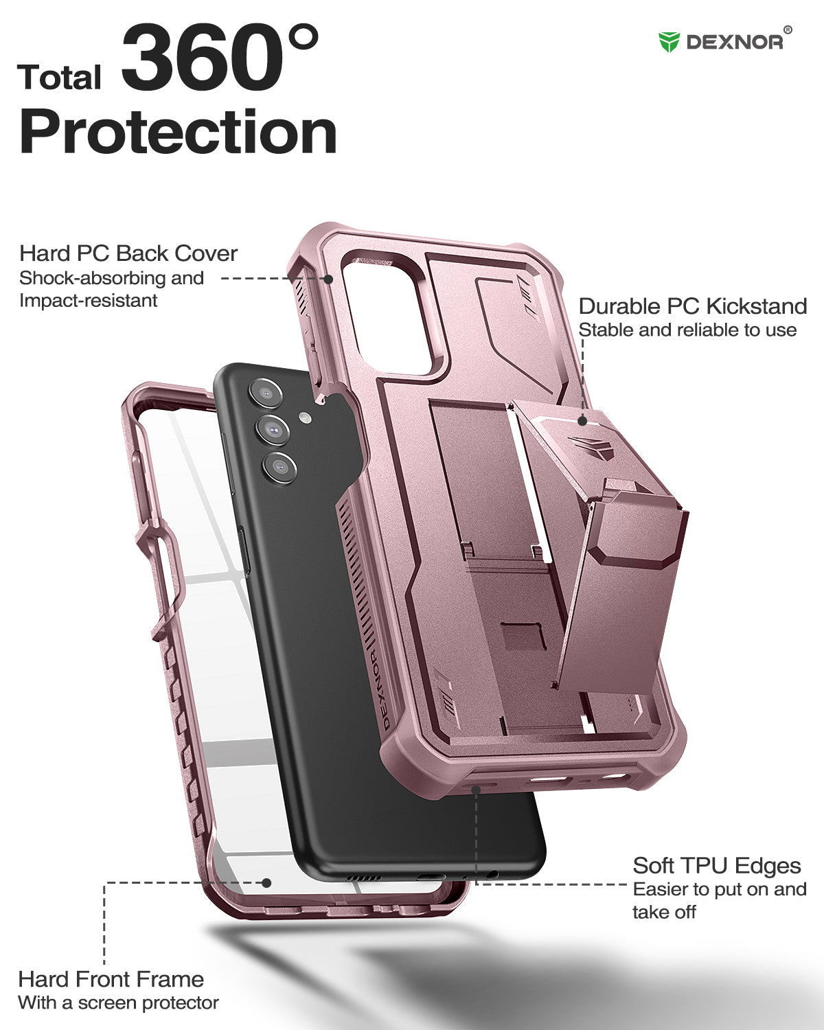 Dexnor Case for Samsung Galaxy A13 5G With Single Screen Protector Full Body Bumper Kickstand Heavy-duty Shockproof Rugged Cover.