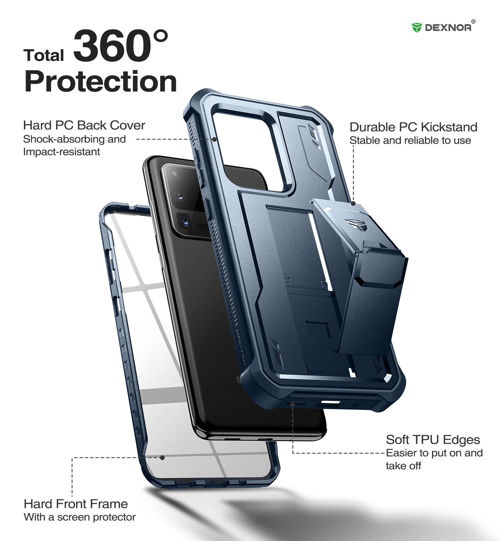 Dexnor Case for Samsung Galaxy S20 Ultra With Single Screen Protector Full Body Bumper Kickstand Heavy-duty Shockproof Rugged Cover.
