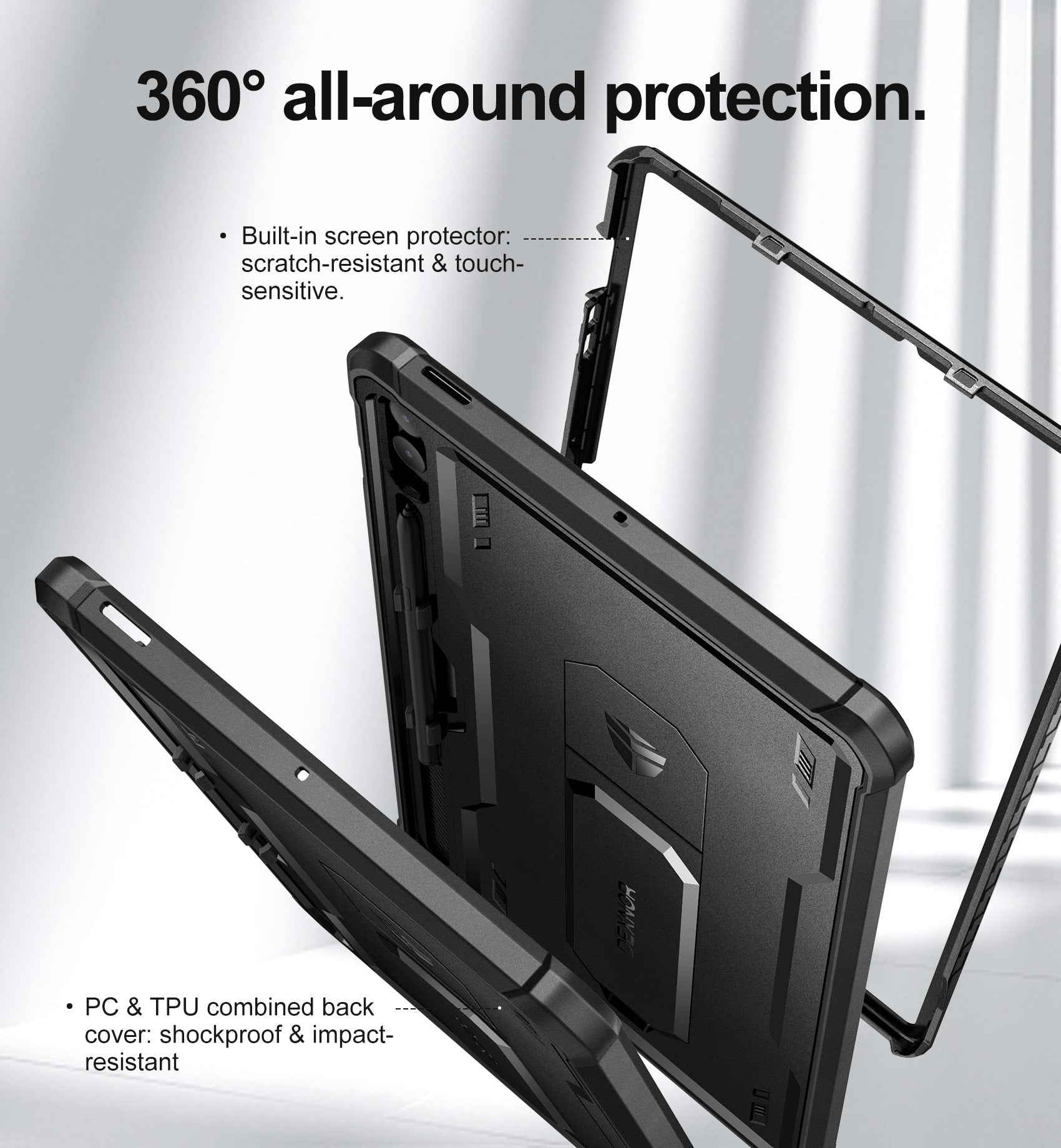 Dexnor Tablet Case for Samsung Galaxy Tab S9 FE Plus With Screen Protector Full Body Bumper Kickstand Heavy-duty Shockproof Rugged Pen Holder Cover.