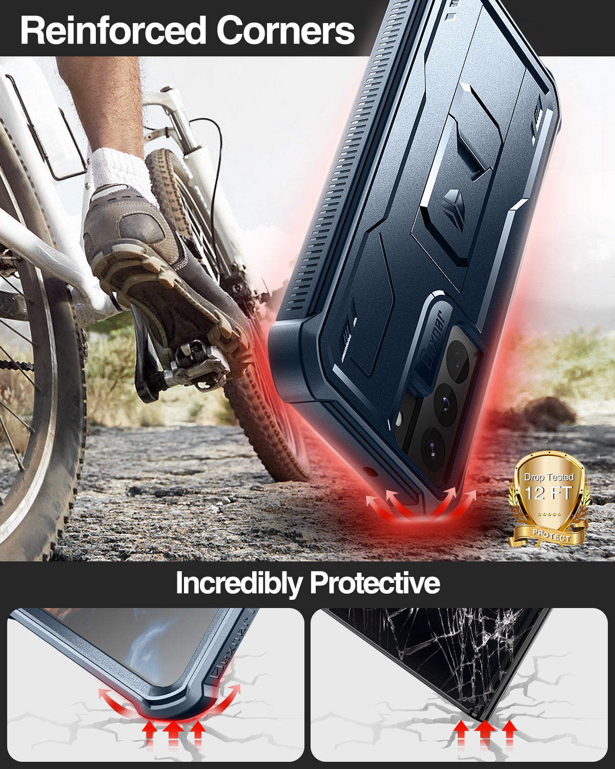 Dexnor Case for Samsung Galaxy S22 With Single Screen Protector Full Body Bumper Kickstand Heavy-duty Shockproof Rugged Cover.