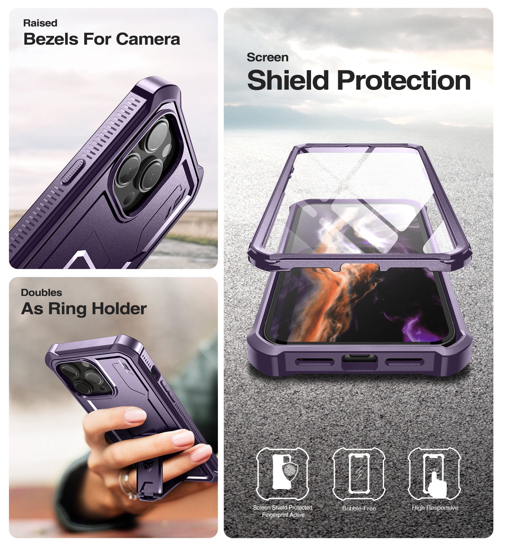 Dexnor for iphone 14 Pro Max Case  Heavy-duty Shockproof Full Body Built-in Screen Protector Adjustable Kickstand