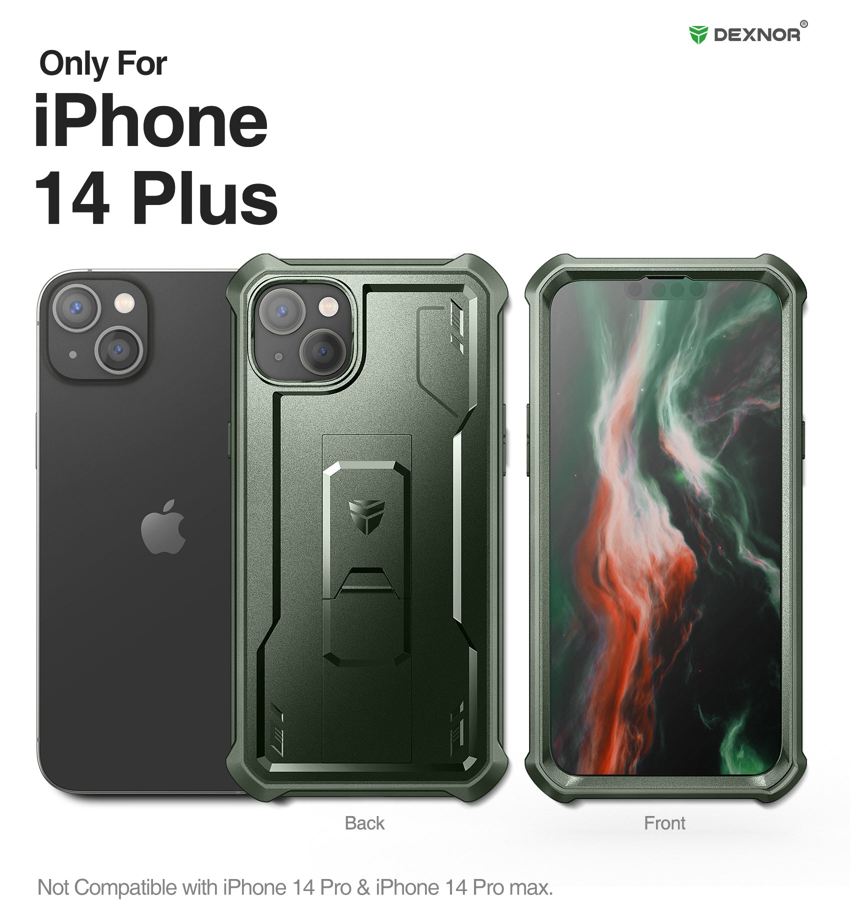 Dexnor for iphone 14 Plus Case With Heavy-duty Shockproof Full Body Built-in Screen Protector Adjustable Kickstand