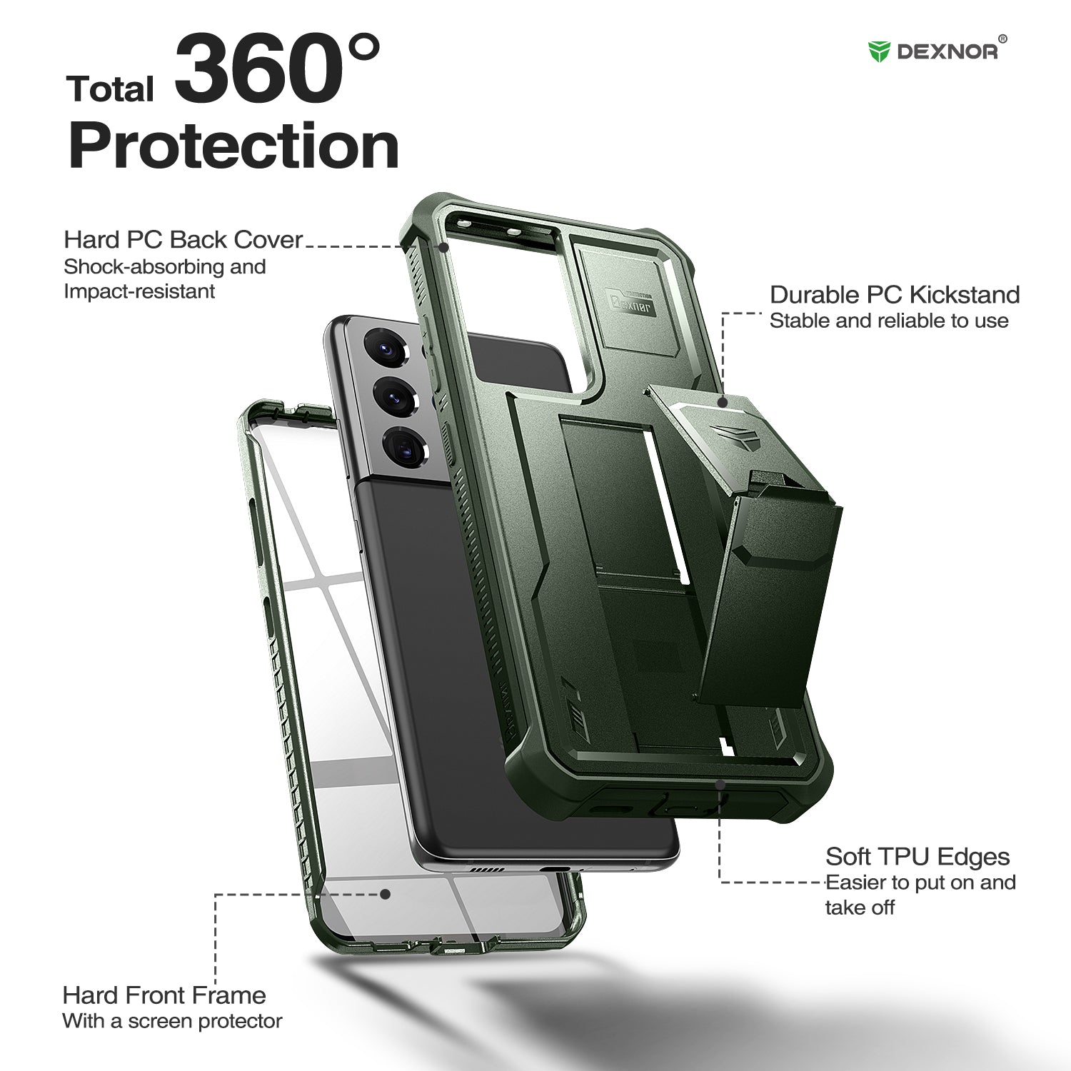 Dexnor Case for Samsung Galaxy S21 Ultra With Single Screen Protector Full Body Bumper Kickstand Heavy-duty Shockproof Grade Cover.