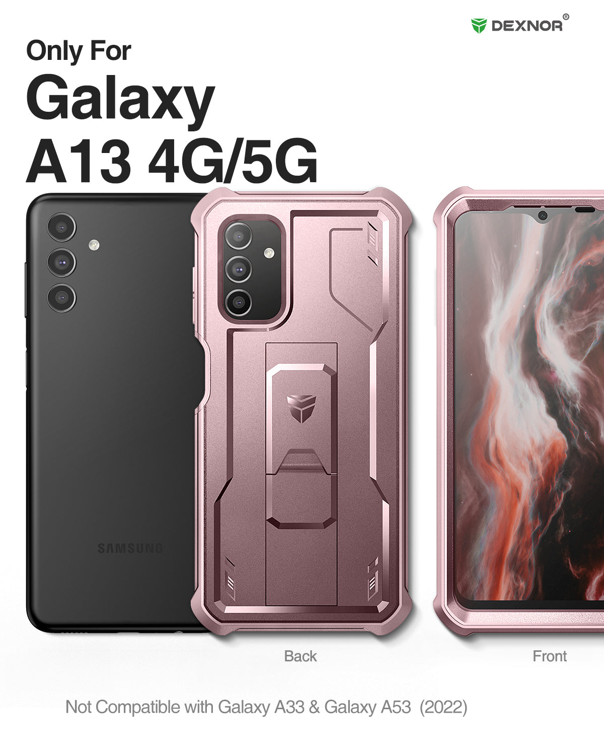 Dexnor Case for Samsung Galaxy A13 5G With Single Screen Protector Full Body Bumper Kickstand Heavy-duty Shockproof Rugged Cover.