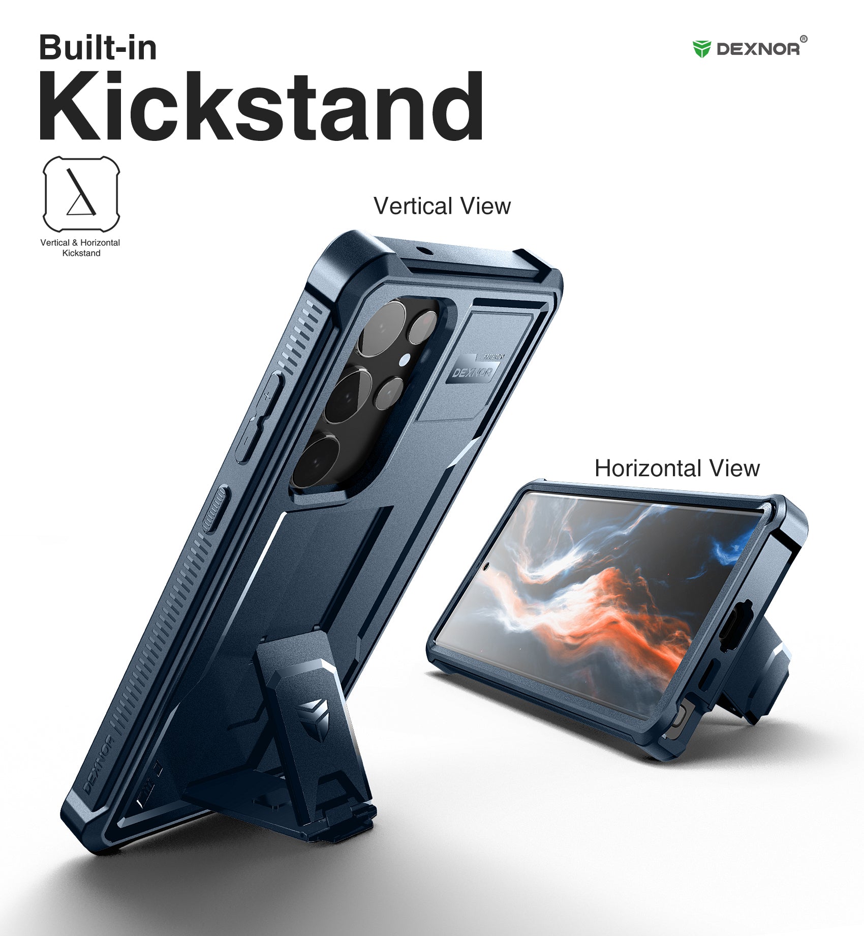 Dexnor Case for Samsung Galaxy S23 Ultra With Screen Protector Full Body Bumper Kickstand Heavy-duty Shockproof Cover