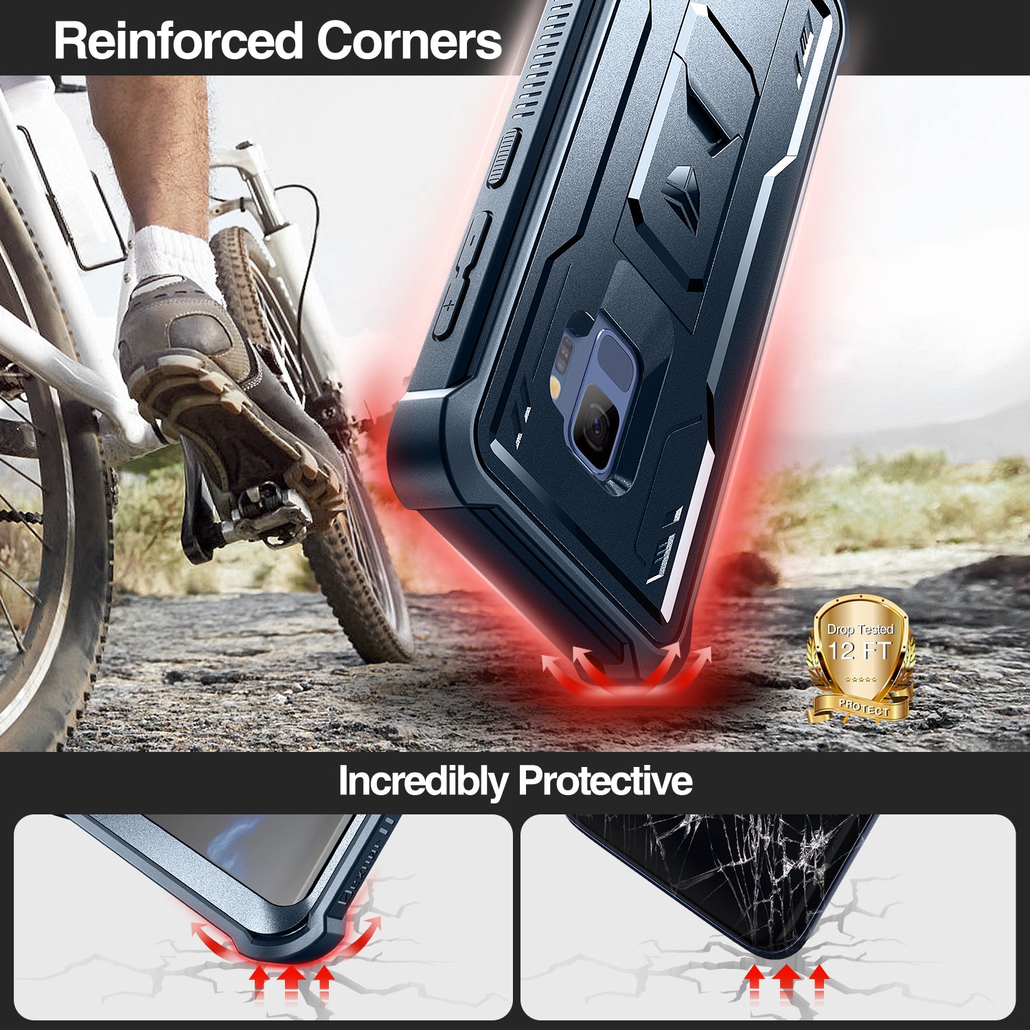 Dexnor Case for Samsung Galaxy S9 With Single Screen Protector Full Body Bumper Kickstand Heavy-duty Shockproof Rugged Cover.