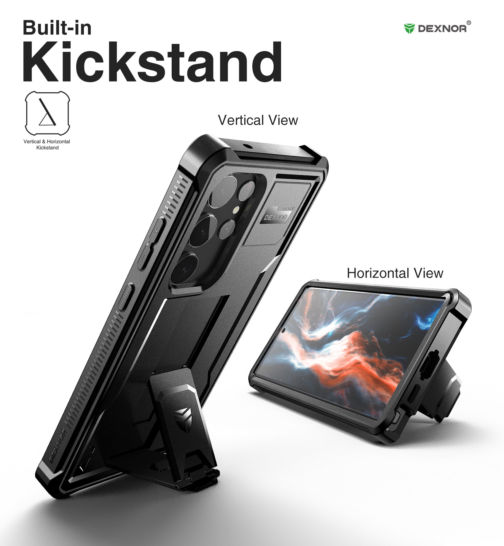 Dexnor Case for Samsung Galaxy S23 Ultra With Screen Protector Full Body Bumper Kickstand Heavy-duty Shockproof Cover