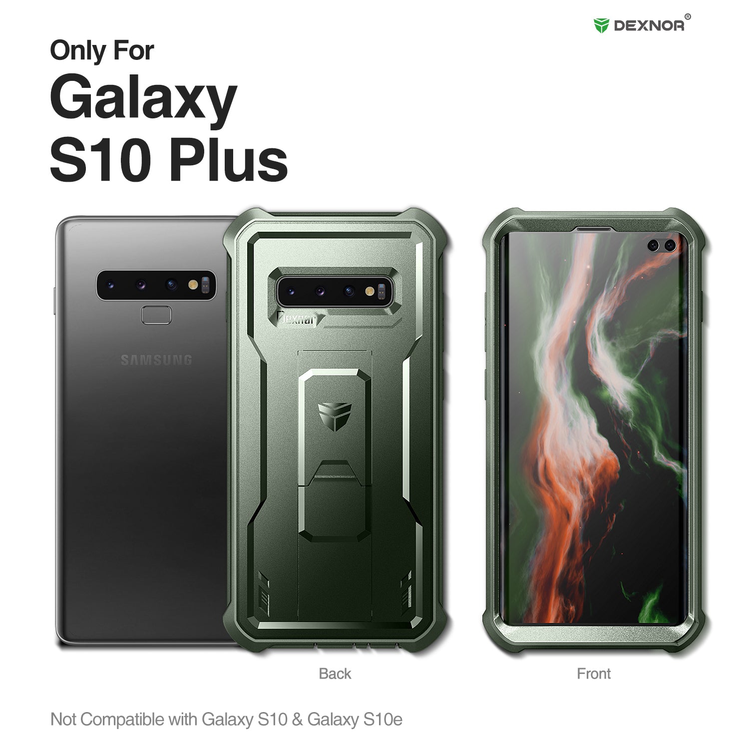 Dexnor Case for Samsung Galaxy S10 Plus With Single Screen Protector Full Body Bumper Kickstand Heavy-duty Shockproof Rugged  Cover