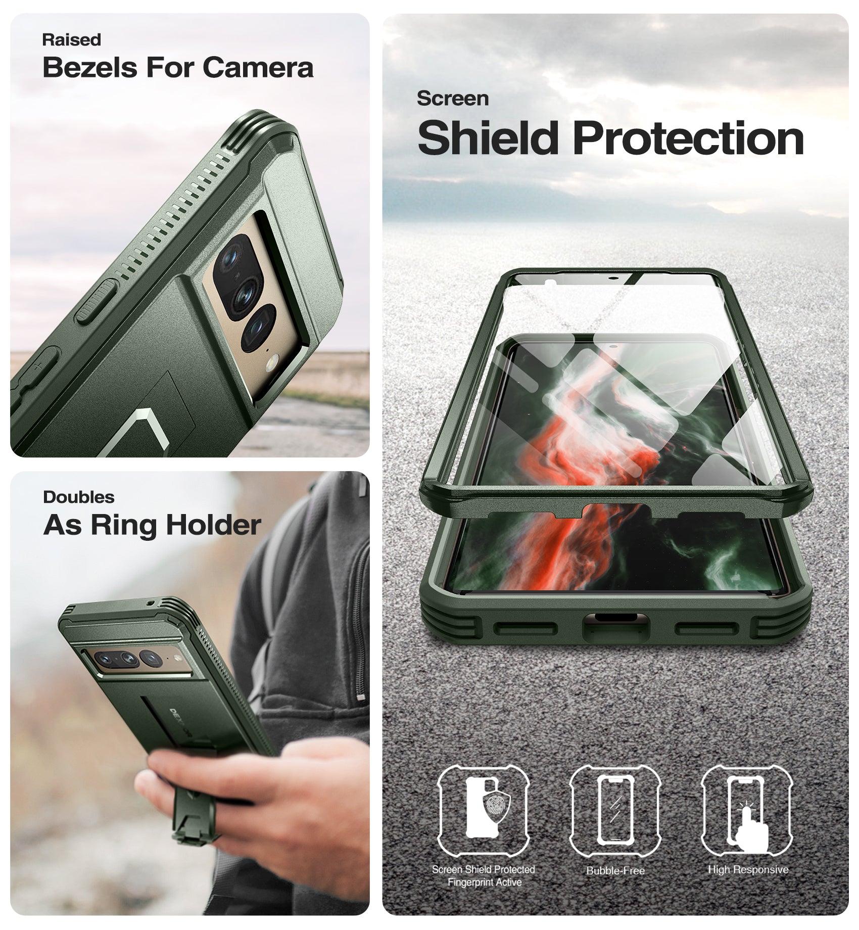 Dexnor Case for Google Pixel 7 Pro With Screen Protector Full Body Bumper Kickstand Heavy-duty Shockproof Rugged Cover.