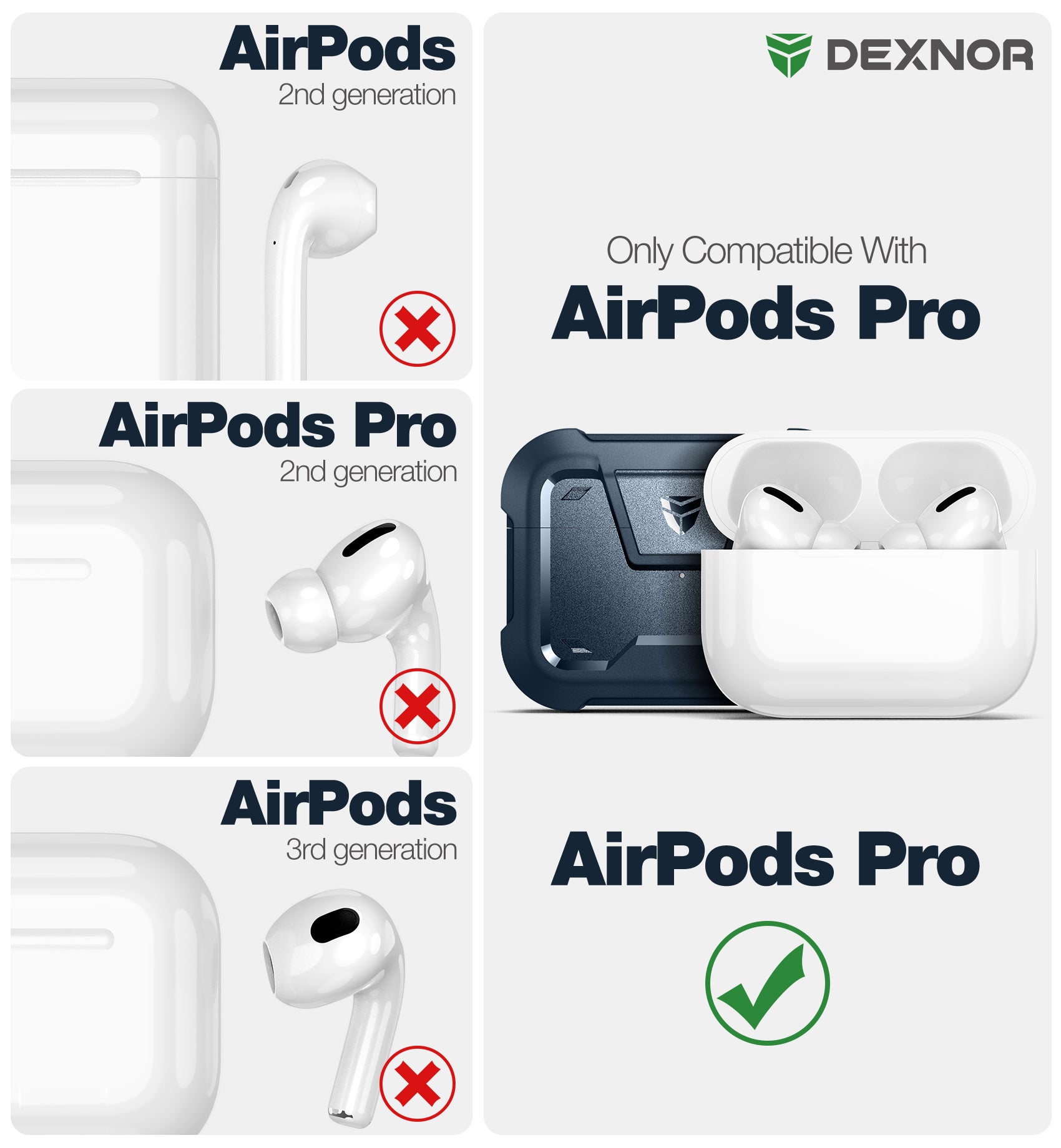 Dexnor Earphone Case for AirPods Pro 2019 with Secure Lock and Carabiner Full Body Bumper Shockproof Rugged Cover