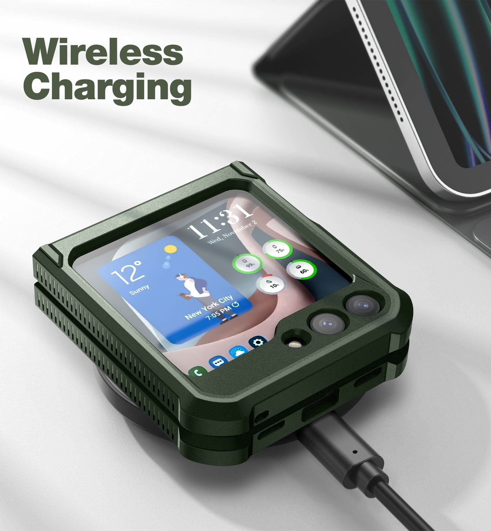 Dexnor Case for Samsung Galaxy Z Flip 5 Hinge Coverage With Screen Protector Full Body Bumper Kickstand Hinge Coverage Shockproof Rugged Cover
