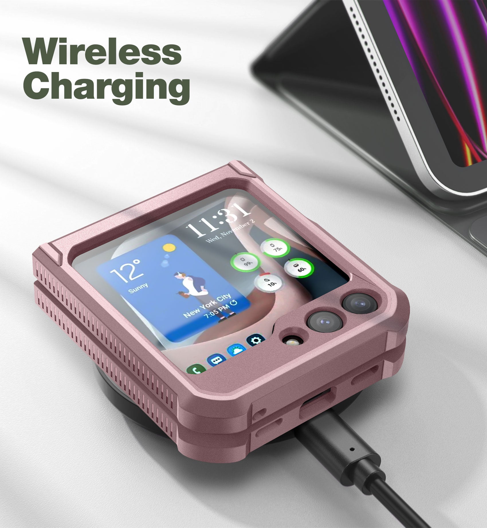 Dexnor Case for Samsung Galaxy Z Flip 5 Hinge Coverage With Screen Protector Full Body Bumper Kickstand Hinge Coverage Shockproof Rugged Cover