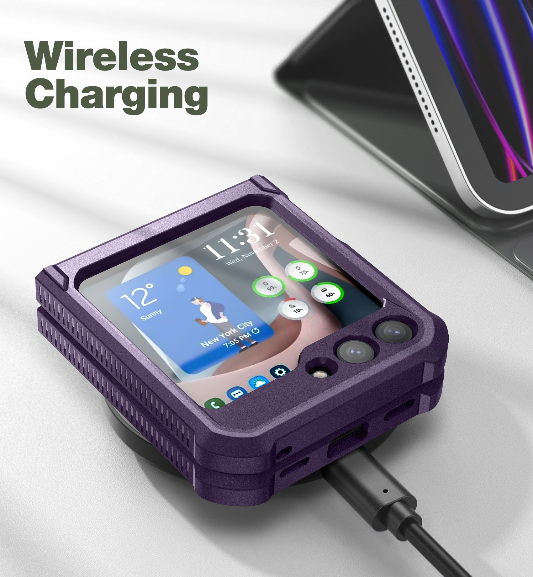 Dexnor Case for Samsung Galaxy Z Flip 5 Hinge Coverage With Screen Protector Full Body Bumper Kickstand Hinge Coverage Shockproof Rugged Cover