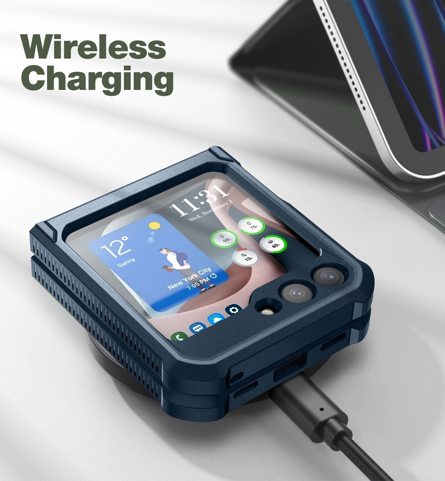 Dexnor Case for Samsung Galaxy Z Flip 5 Hinge Coverage With Screen Protector Full Body Bumper Kickstand Hinge Coverage Shockproof Rugged Cover
