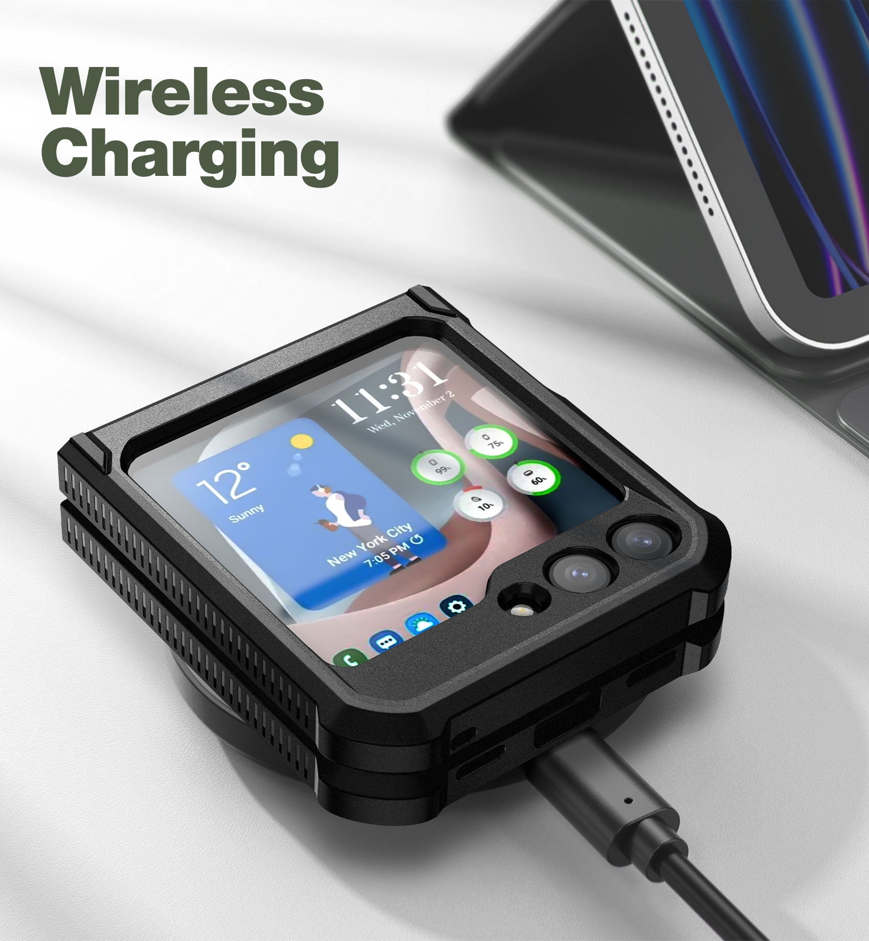 Dexnor Case for Samsung Galaxy Z Flip 5 Hinge Coverage With Screen Protector Full Body Bumper Kickstand Hinge Coverage Shockproof Rugged Cover
