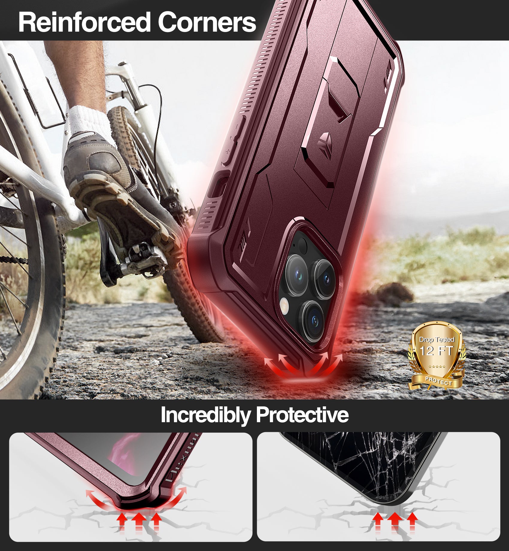 Dexnor for iphone 14 Pro Max Case  Heavy-duty Shockproof Full Body Built-in Screen Protector Adjustable Kickstand