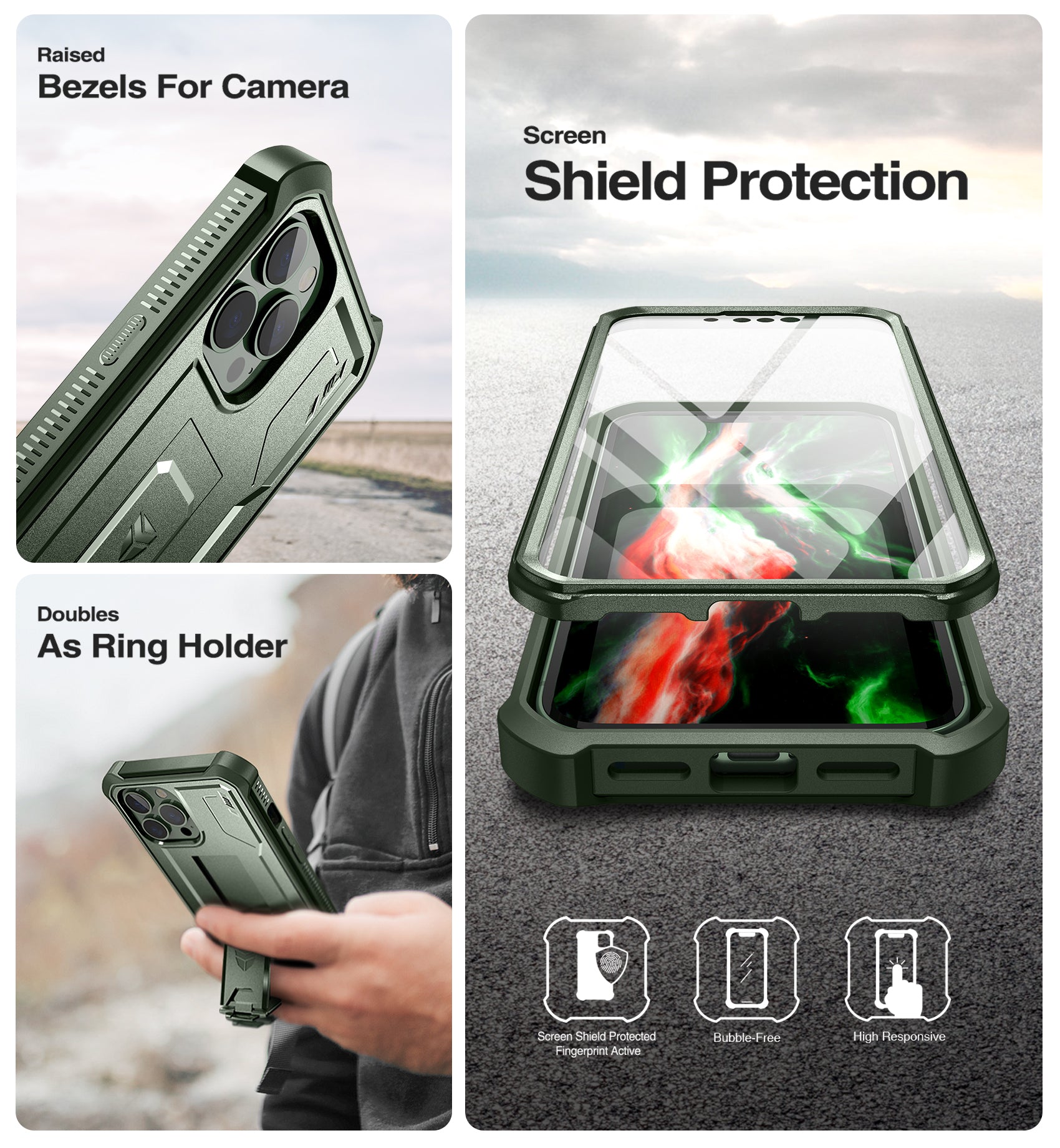 Dexnor for iphone 13 Pro Max Case With Heavy-duty Shockproof Full Body Built-in Screen Protector Adjustable Kickstand