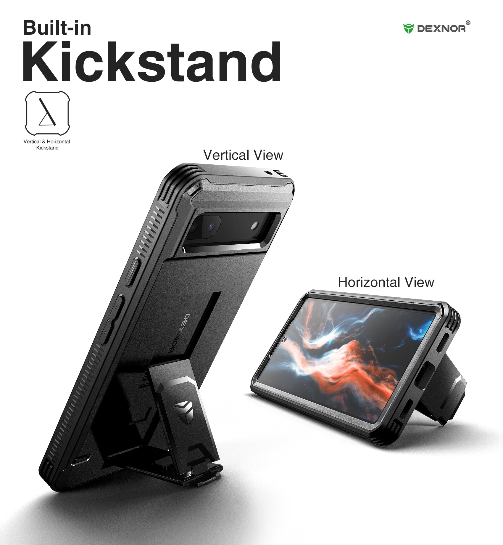Dexnor Case for Google Pixel 6A With Screen Protector Full Body Bumper Kickstand Heavy-duty Shockproof Rugged Cover.