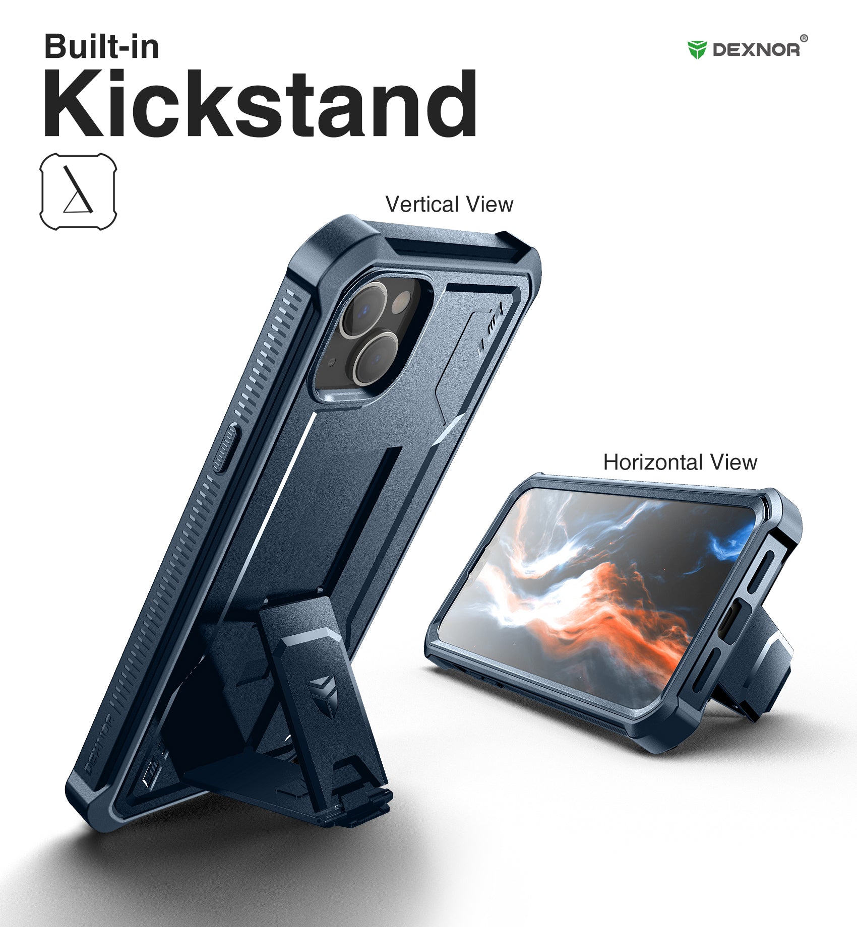 Dexnor for iphone 14 Plus Case With Heavy-duty Shockproof Full Body Built-in Screen Protector Adjustable Kickstand