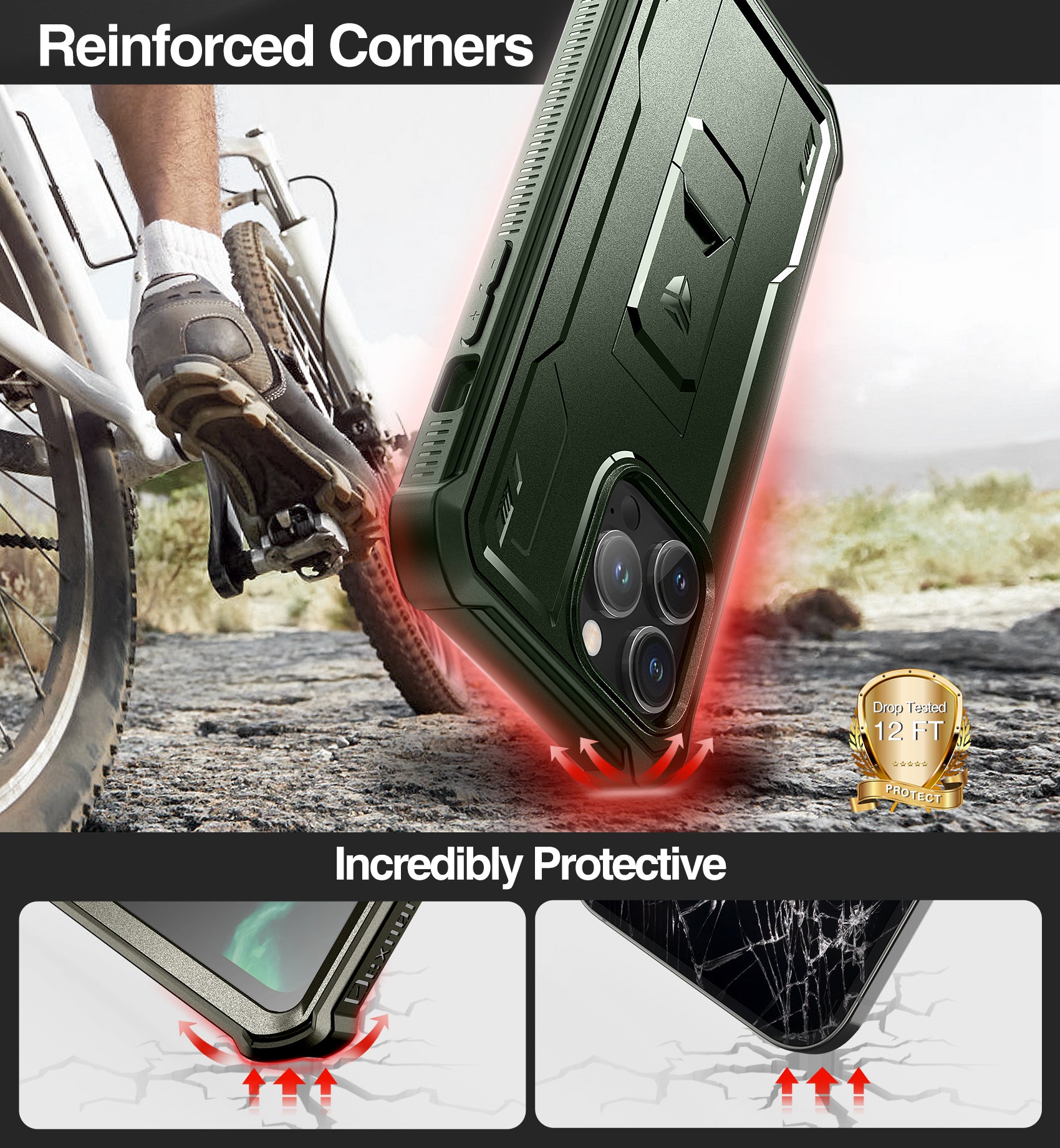 Dexnor for iphone 14 Pro Max Case  Heavy-duty Shockproof Full Body Built-in Screen Protector Adjustable Kickstand