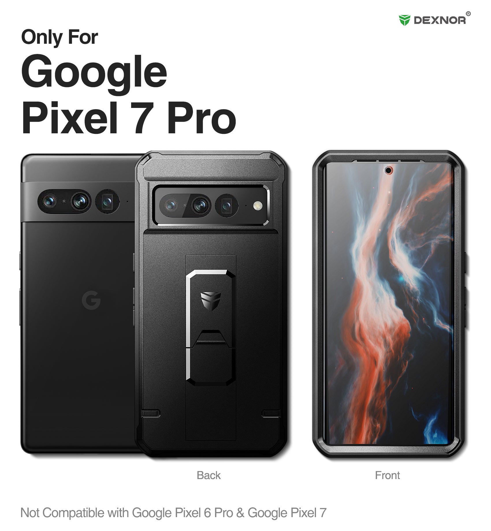 Dexnor Case for Google Pixel 7 Pro With Screen Protector Full Body Bumper Kickstand Heavy-duty Shockproof Rugged Military Grade Cover.