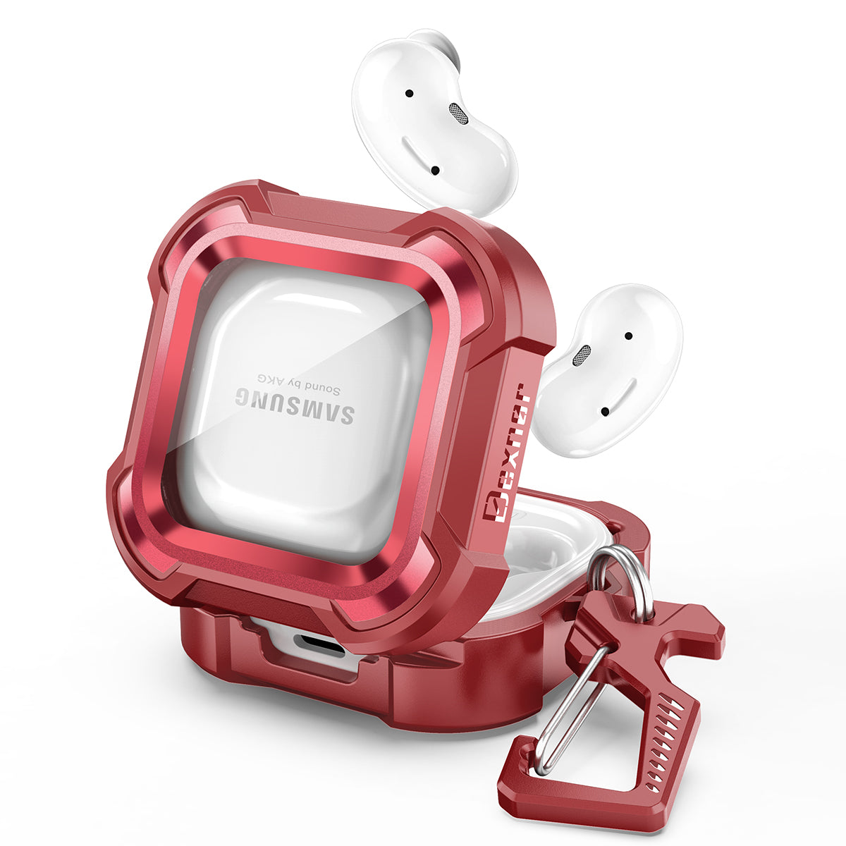 Dexnor Earphone Case For Samsung Galaxy Buds Live / Pro / Buds2 / Buds2 Pro /FE(2023) with Secure Lock and Carabiner Full Body Bumper Shockproof Rugged Cover Electroplating version.