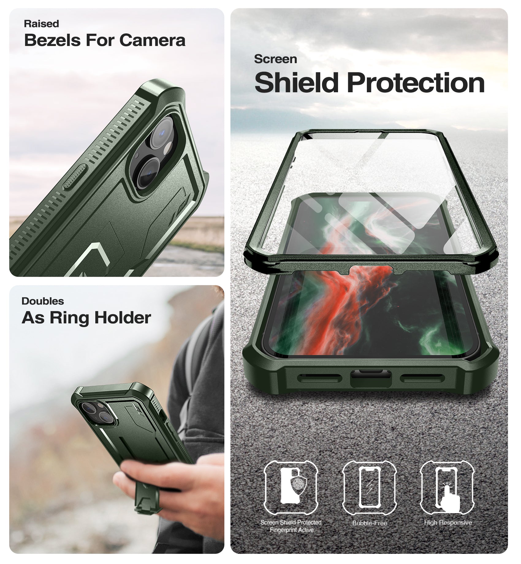 Dexnor for iphone 14 Plus Case With Heavy-duty Shockproof Full Body Built-in Screen Protector Adjustable Kickstand