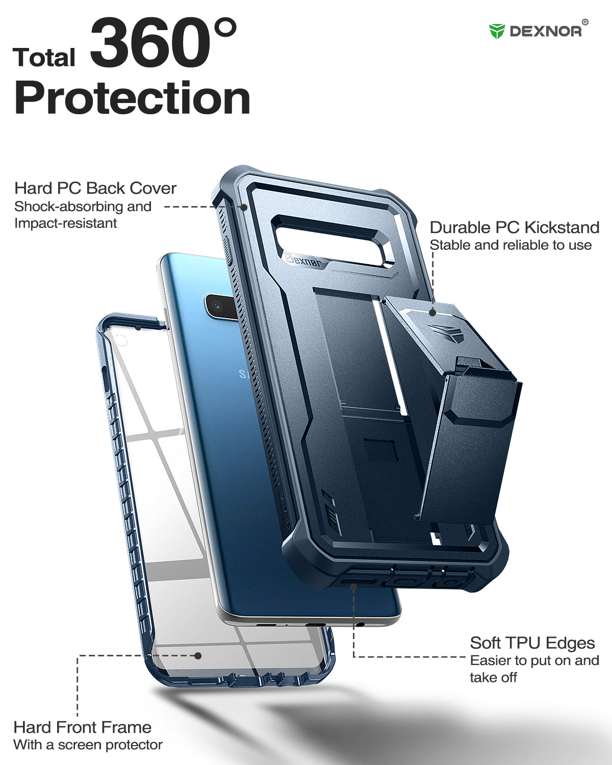 Dexnor Case for Samsung Galaxy S10 With Single Screen Protector Full Body Bumper Kickstand Heavy-duty Shockproof Rugged  Cover.