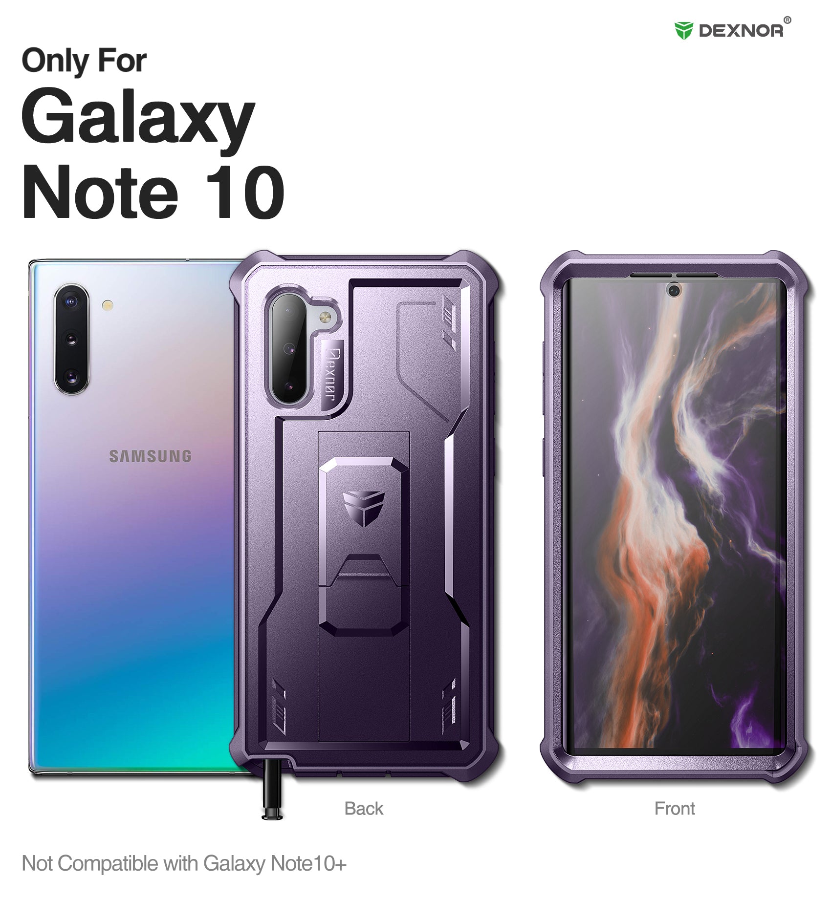 Dexnor Case for Samsung Galaxy Note 10 With Single Screen Protector Full Body Bumper Kickstand Heavy-duty Shockproof Rugged Military Grade Cover.