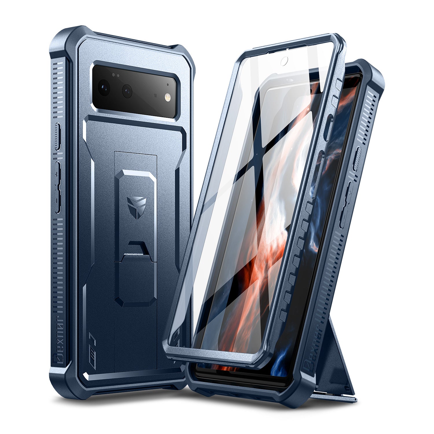 Dexnor Case for Google Pixel 6 With Screen Protector Full Body Bumper Kickstand Heavy-duty Shockproof Rugged Military Grade Cover.