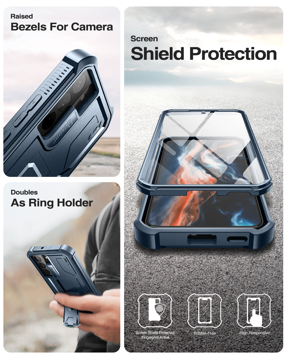 Dexnor Case for Samsung Galaxy S22 With Single Screen Protector Full Body Bumper Kickstand Heavy-duty Shockproof Rugged Cover.