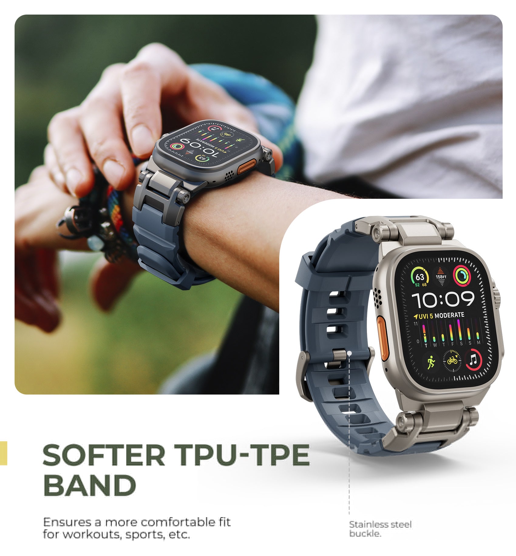 Dexnor Band for Apple Watch Series 10 46mm Band with Rugged Metal Connector Durable Stainless Steel