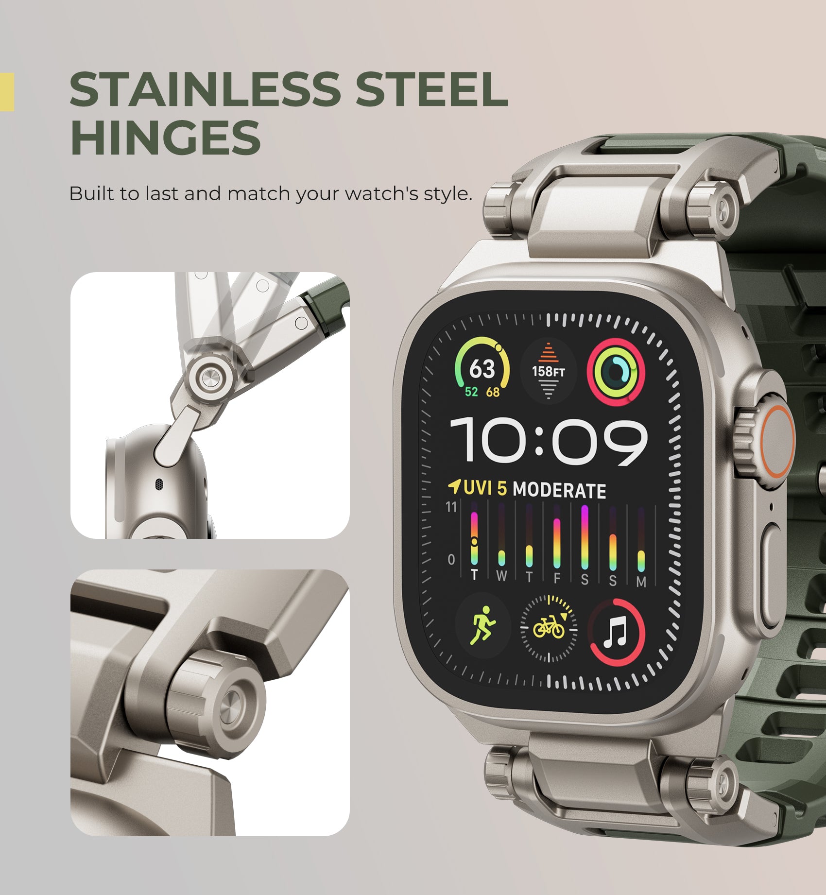 Dexnor Band for Apple Watch Series 10 46mm Band with Rugged Metal Connector Durable Stainless Steel