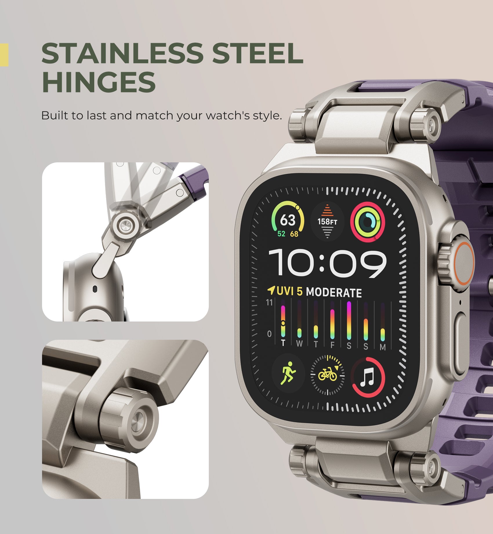 Dexnor Band for Apple Watch Series 10 46mm Band with Rugged Metal Connector Durable Stainless Steel