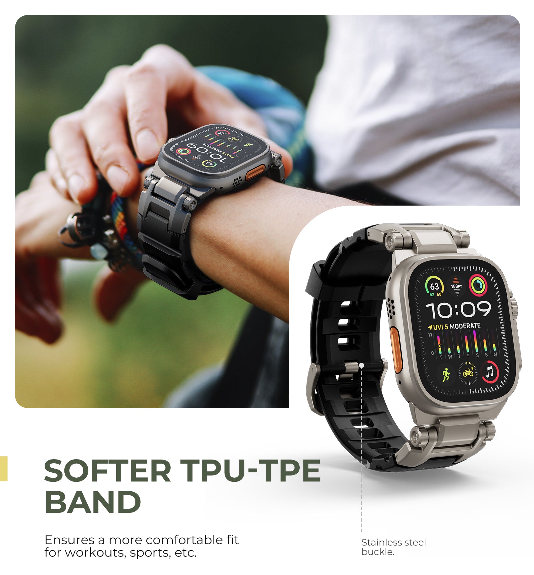 Dexnor Watch Band for Apple Watch Series 9 45mm, Series 8 45mm, Series 7 45mm with Rugged Metal Connector Durable Stainless Steel