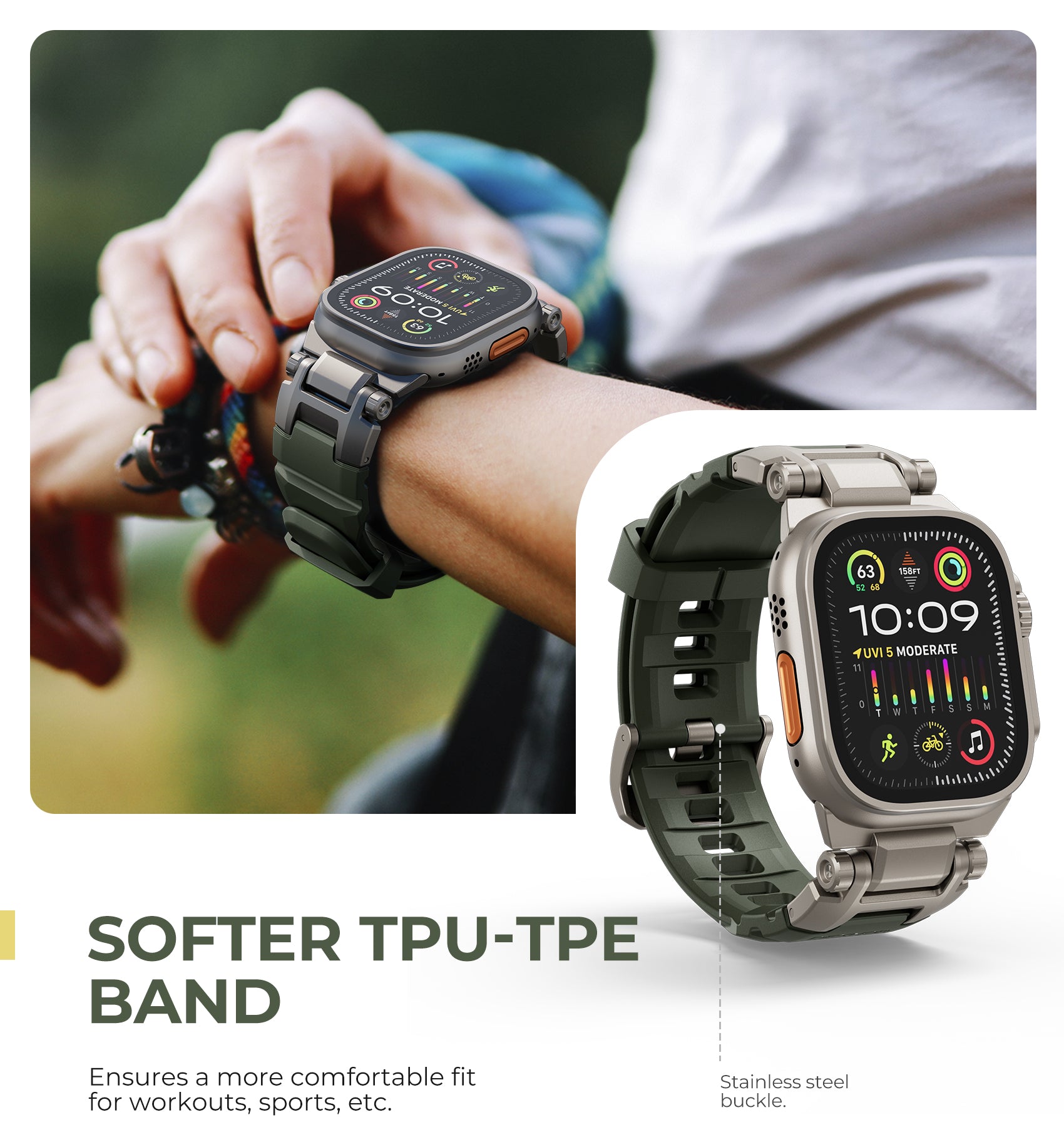 Dexnor Band for Apple Watch Ultra 2 and 1 49mm Band with Rugged Metal Connector Durable Stainless Steel