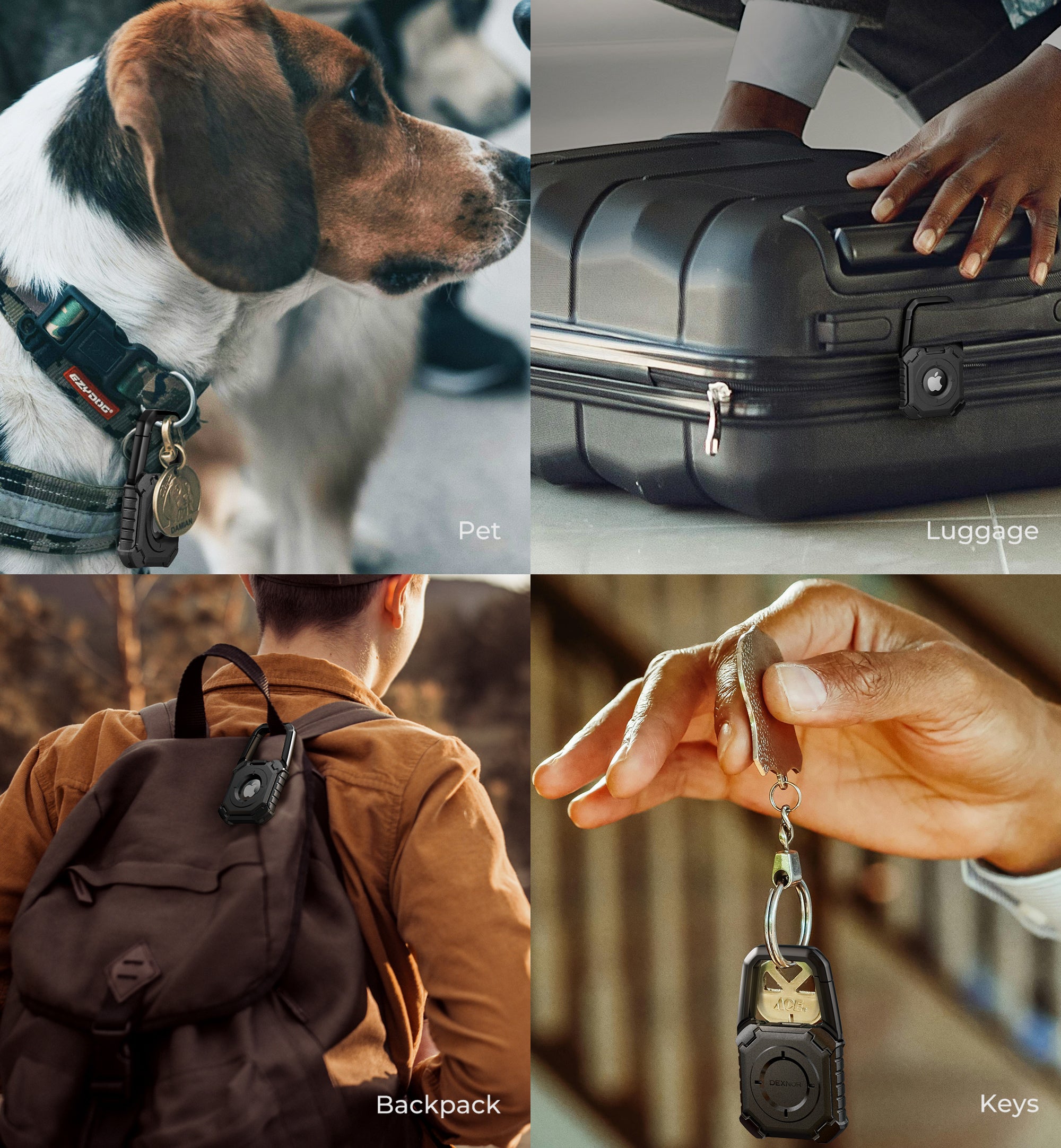 Dexnor Case for Apple AirTag Holder Air Tag Case with Carabiner Locking Design Shockproof Anti Scratch TPU Cases Holders with Open Face Raised Edge for AirTag Accessory for Keys Pets Luggage