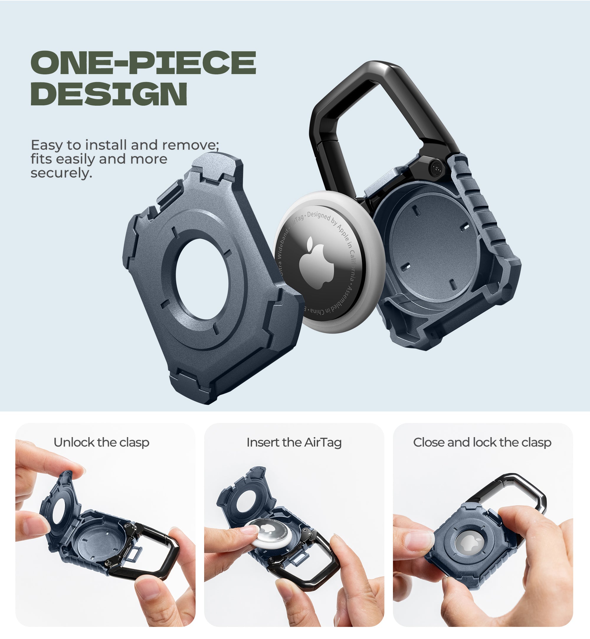 Dexnor Case for Apple AirTag Holder Air Tag Case with Carabiner Locking Design Shockproof Anti Scratch TPU Cases Holders with Open Face Raised Edge for AirTag Accessory for Keys Pets Luggage
