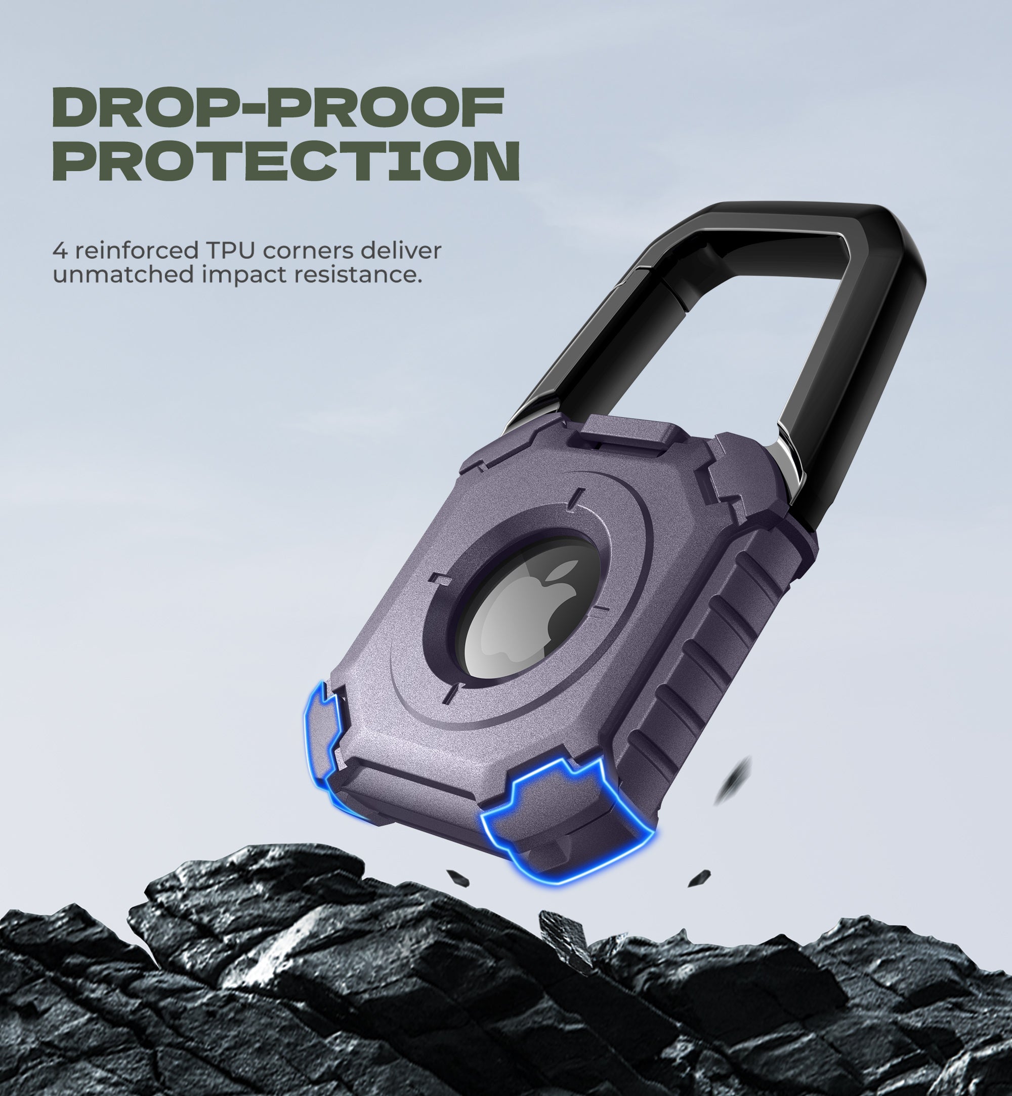 Dexnor Rugged Case for AirTag with Key Ring and Carabiner Full Body Bumper Shockproof Holder Cover.