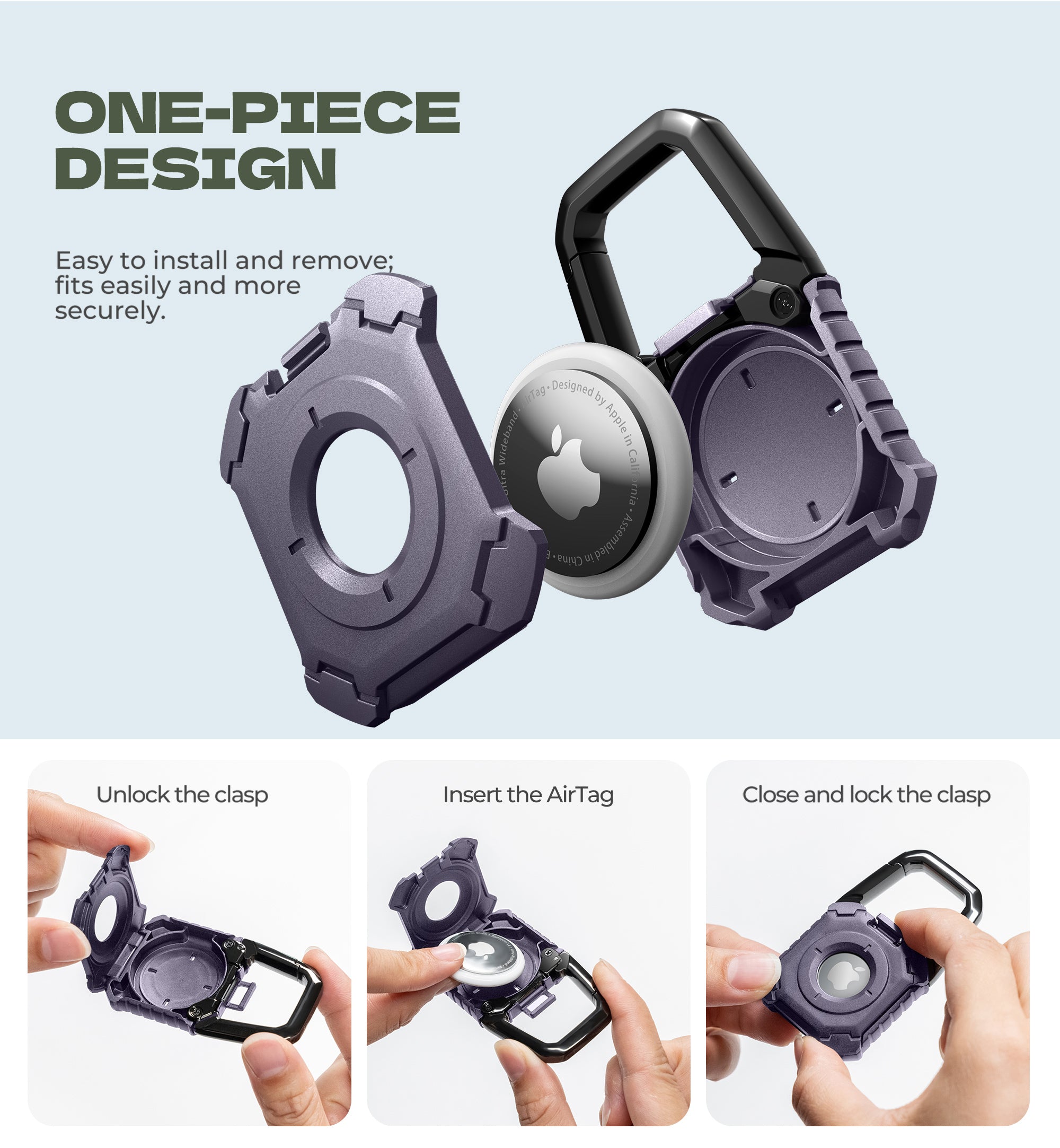 Dexnor Case for Apple AirTag Holder Air Tag Case with Carabiner Locking Design Shockproof Anti Scratch TPU Cases Holders with Open Face Raised Edge for AirTag Accessory for Keys Pets Luggage