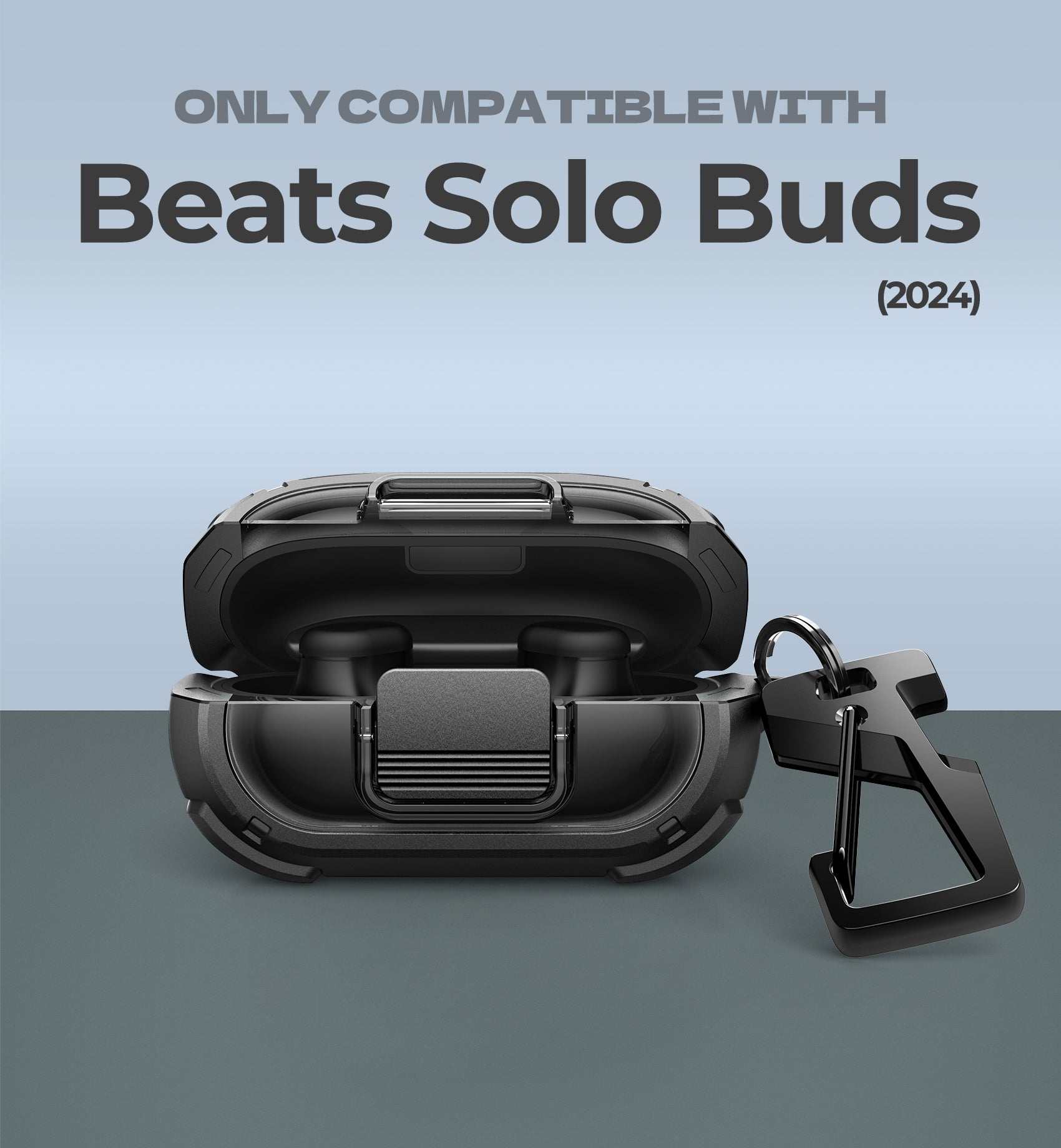Dexnor Case for Beats Solo Buds 2024 with Drop-Proof Lock Shockproof Rugged Bumper Protective Cover with Carabiner Keyring Cleaner Kit