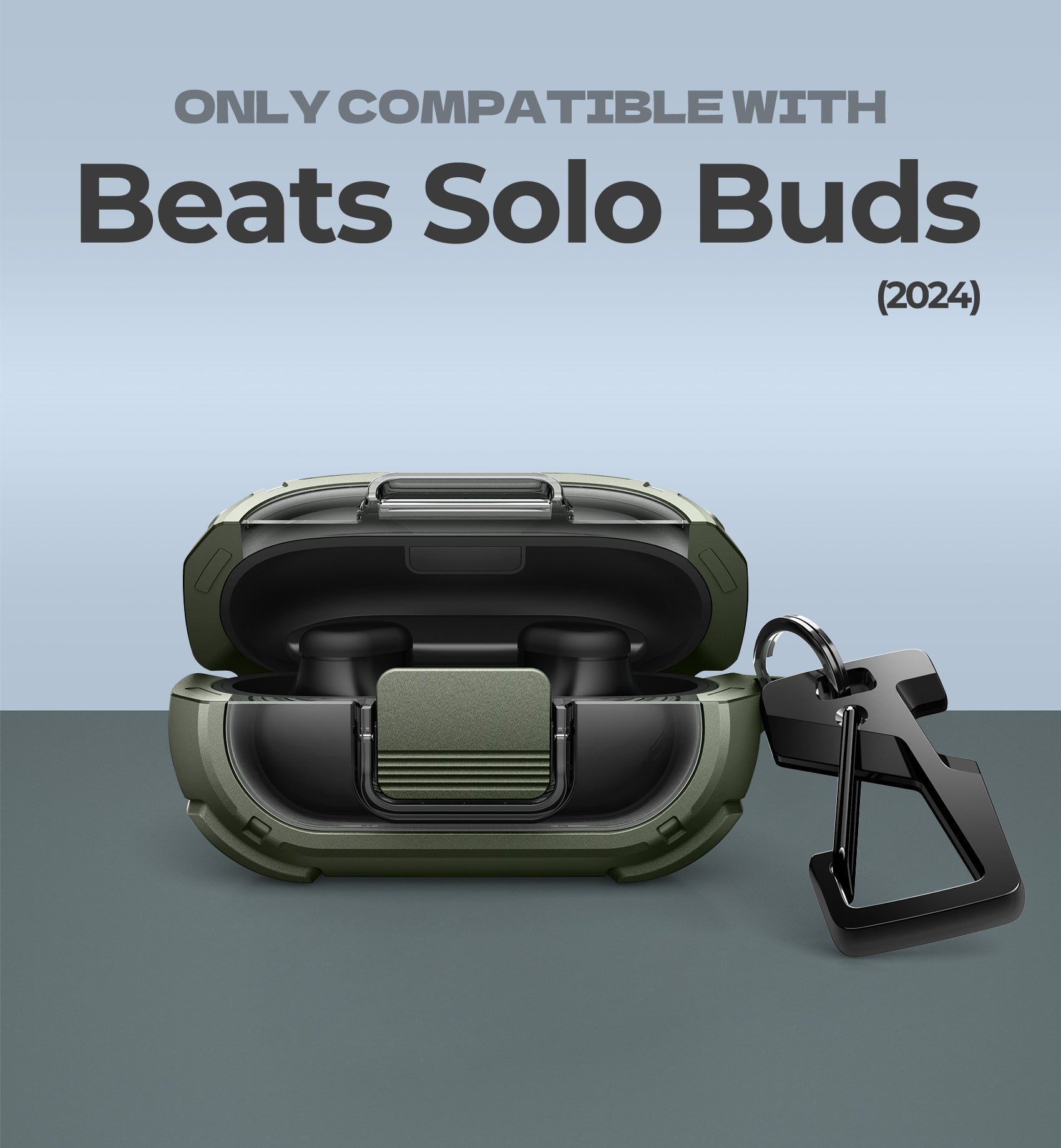 Dexnor Case for Beats Solo Buds 2024 with Drop-Proof Lock Shockproof Rugged Bumper Protective Cover with Carabiner Keyring Cleaner Kit