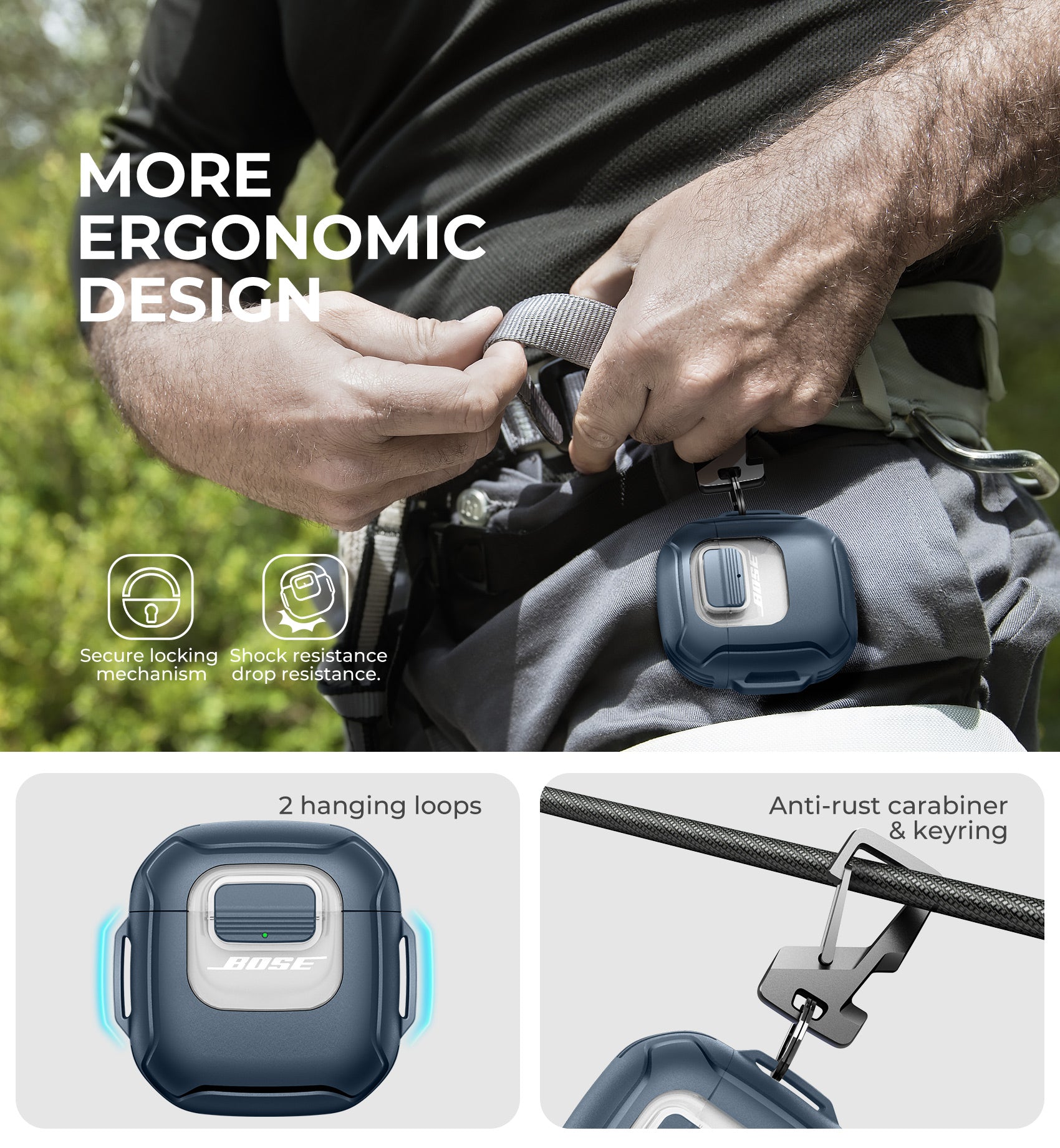 Dexnor Case for Bose QuietComfort Earbuds 2nd Gen 2022  Secure Lock Clip Rugged  with Carabiner Keyring