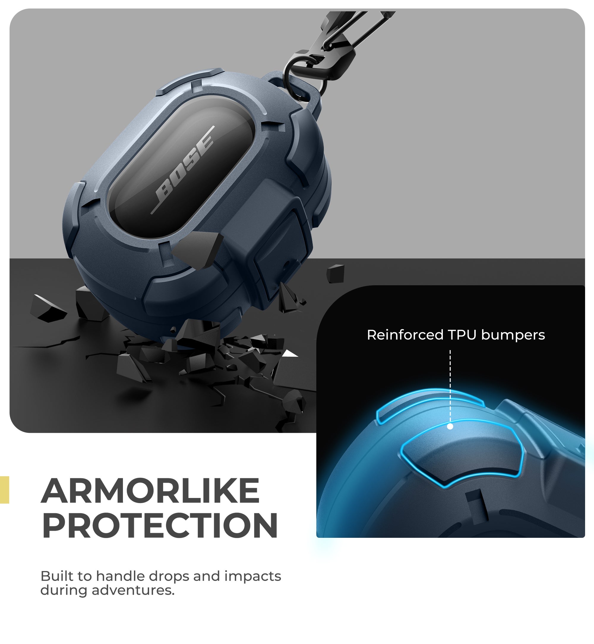 Dexnor Case for Bose QuietComfort Earbuds 2024 with Drop-Proof Lock Shockproof Rugged Bumper Cover with Carabiner Keyring Charger not Included