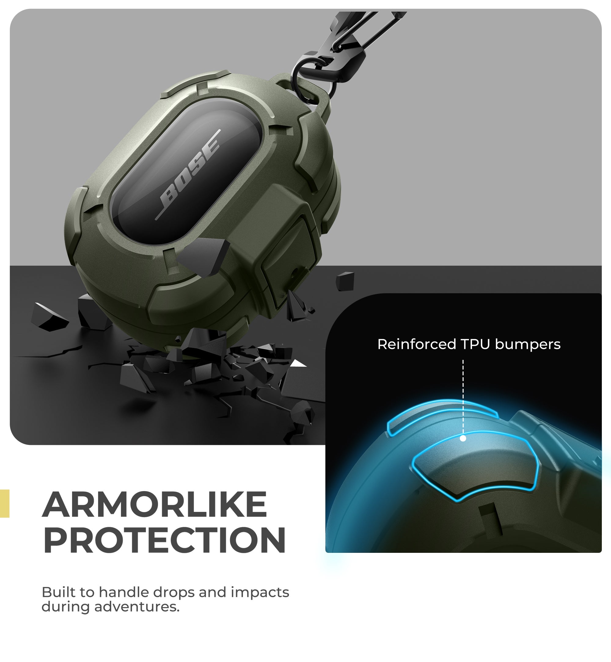 Dexnor Case for Bose QuietComfort Earbuds 2024 with Drop-Proof Lock Shockproof Rugged Bumper Cover with Carabiner Keyring Charger not Included