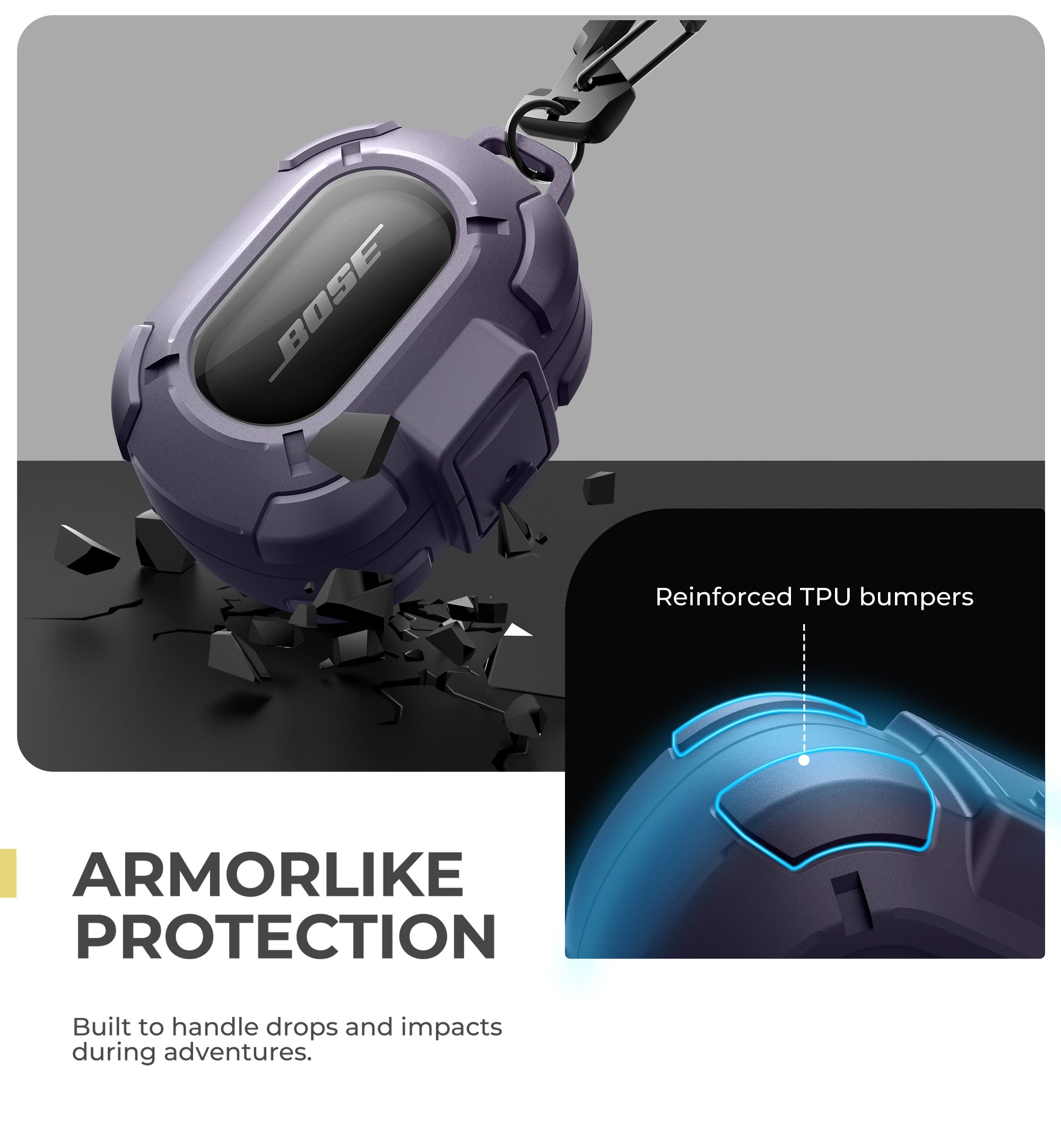 Dexnor Case for Bose QuietComfort Earbuds 2024 with Drop-Proof Lock Shockproof Rugged Bumper Cover with Carabiner Keyring Charger not Included