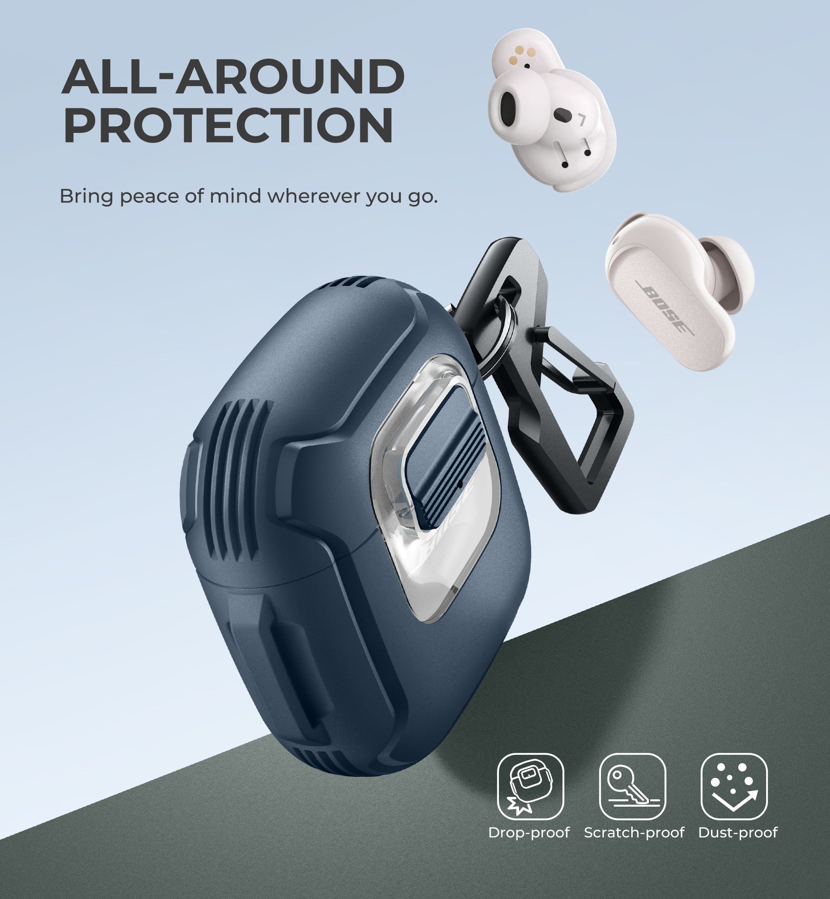 Dexnor Case for Bose QuietComfort Ultra Earbuds 2023 Secure Lock Clip Rugged  with Carabiner Keyring